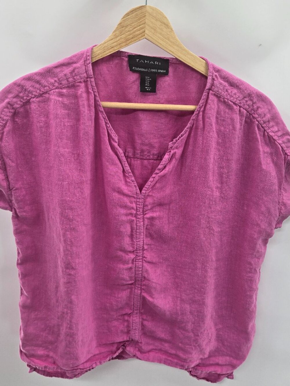 Tahari Essentials Pink 100% Linen V-Neck Blouse Size Small